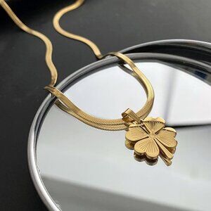 Gold Filled Necklace with Gold Four Leaf Clover Pendant